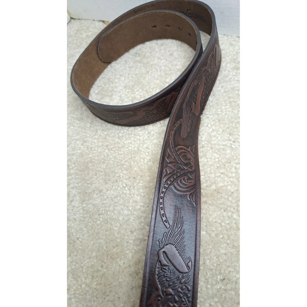 Wrangler Embossed Genuine Leather Western Belt Brown Brass Buckle  Size 33-37in
